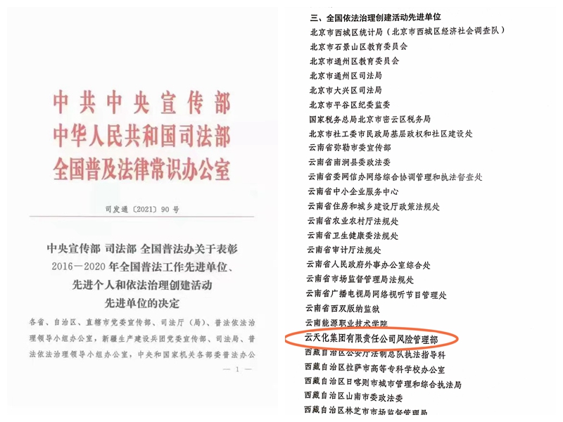 集團(tuán)風(fēng)險(xiǎn)管理部榮獲“2016-2020年全國依法治理創(chuàng)建活動先進(jìn)單位”稱號
